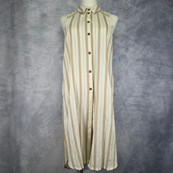 Anthropologie Dress Womens Small Beige Stripe Delphine Textured Tunic Boho Chic - Picture 1 of 16